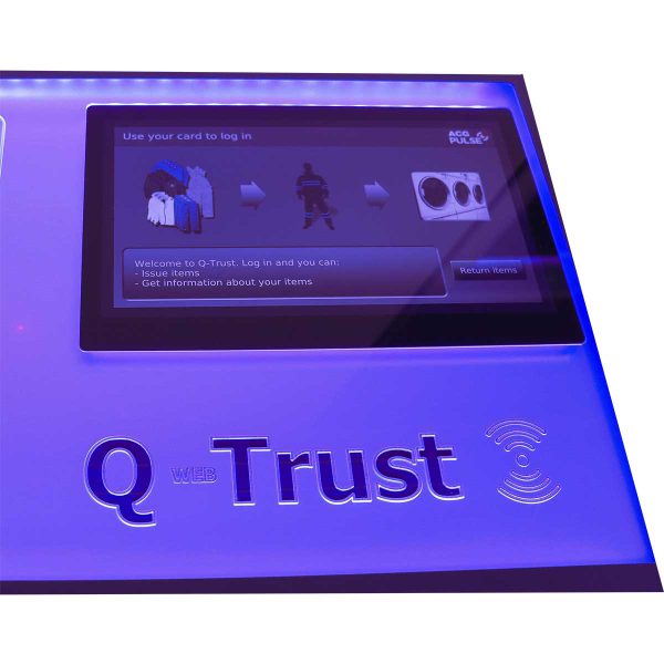 Close up of the display on a Q-Trust. The self-service system for unmanned storage areas.